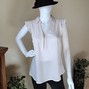 Candie’s Light Pink Ruffle Sleeve Sheer Blouse | Size Small | Rose‑Gold Zipper